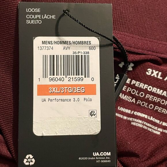 Under Armour The Performance Golf Tech Polo Shirt Maroon Knit Short Sleeve 3X - Picture 7 of 12